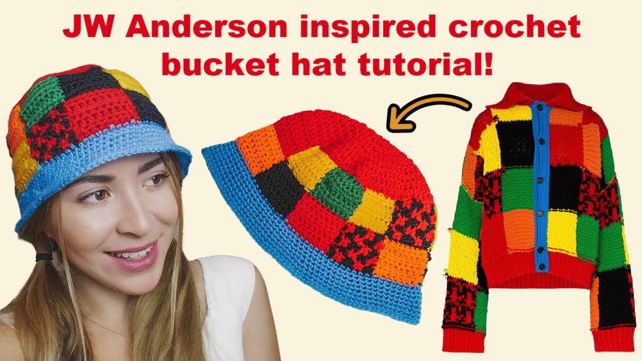 Patchwork crochet bucket hat