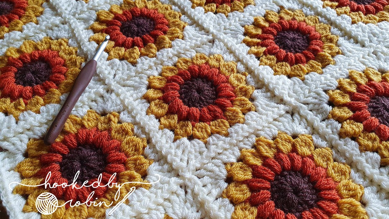 Crochet Sunburst Sunflower Granny Square Tutorial