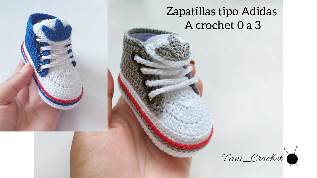 ZAPATILLAS ADIDAS 🧶 A CROCHET/ 0 A 3 MESES/ BEBE / 9.5 CM / PASO A PASO/ FANI_CROCHET