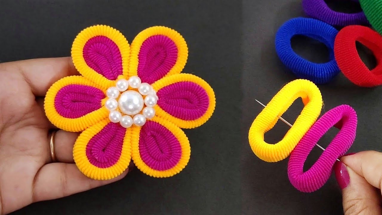 Beautiful Hair band flower making idea – Hair band embroidery flower – Rubber band flower making