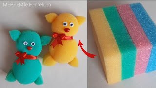 TOUGH SIMPLE AND CUTE teddy bear making from dish sponge.🐻