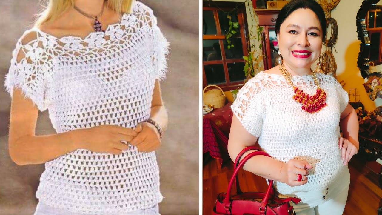 INCREDIBLE! TEJE SUPER FACIL Y RAPIDO UNA BLUSA “NIEVE ” ENCANTADORA A CROCHET