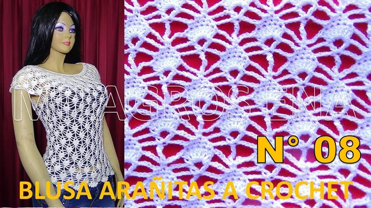 Blusas N° 8 tejidas a crochet en punto arañitas pequeñas paso a paso TODAS LAS TALLAS S, M, L, XL