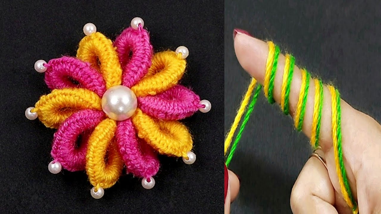 Easy woolen flower making using Finger – Embroidery flower making – diy wool flower