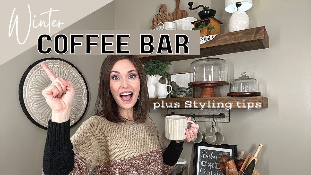 COZY WINTER COFFEE BAR DECORATE WITH ME | NEUTRAL KITCHEN DECOR