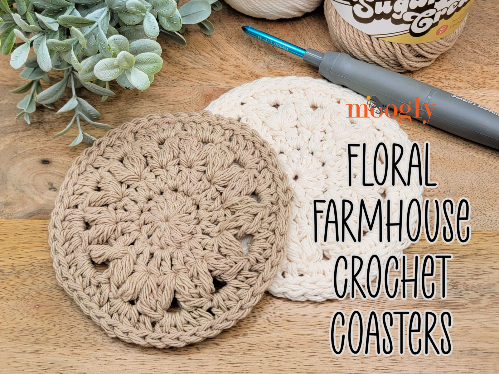Floral Farmhouse Crochet Coasters – Free Pattern on Moogly