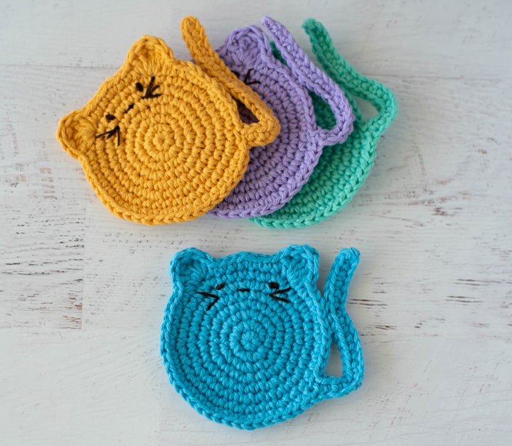 Cute Crochet Cat Coasters