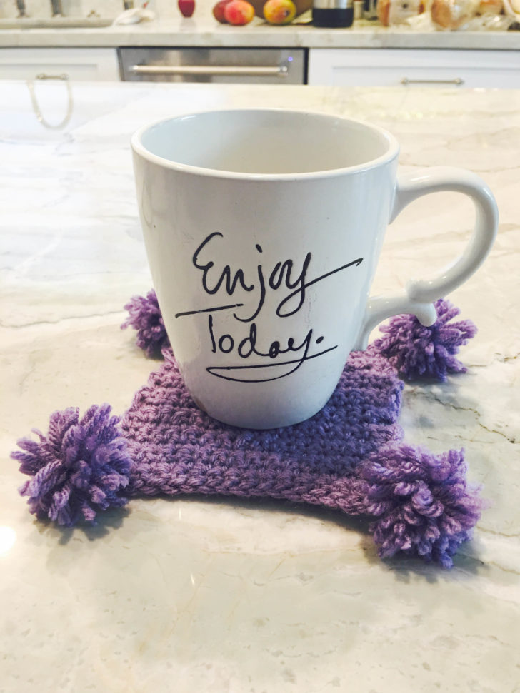 Easy Pompom Crochet Coasters