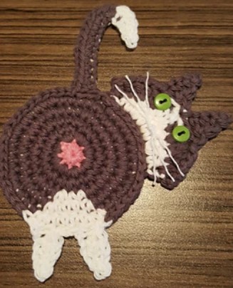 Peeking Cat Butt Crochet Coaster 