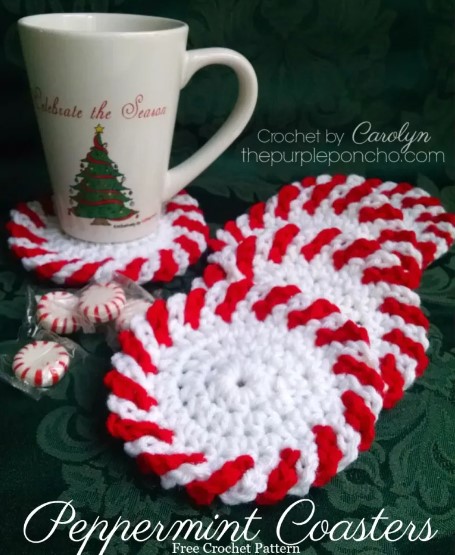 Peppermint Crochet Coasters 