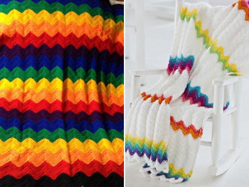 Rainbow Zig-zag Blankets – Free Crochet Patterns
