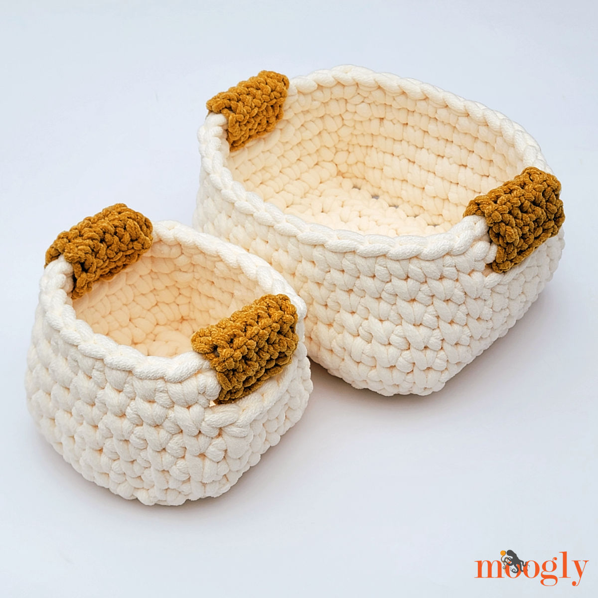 Big and Little Crochet Basket Set Video Tutorials on Moogly