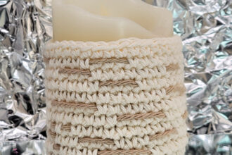 Birch Bark Candle Cozy – Free Crochet Pattern on Moogly